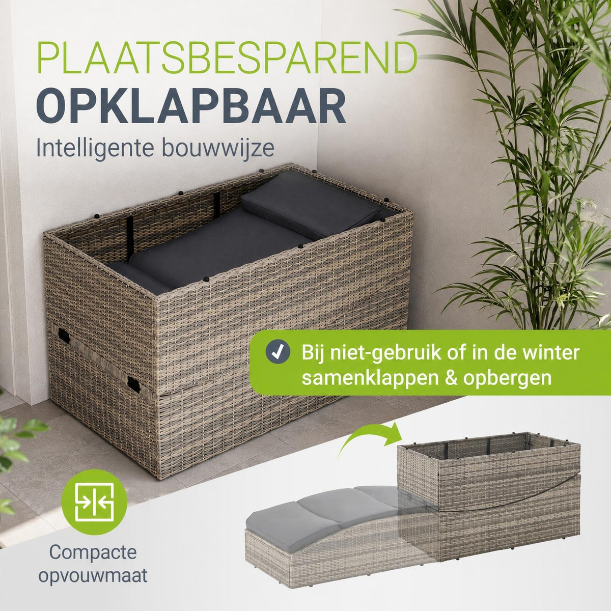Ligbed Lamia – inklapbaar wicker, verstelbaar hoofdeind