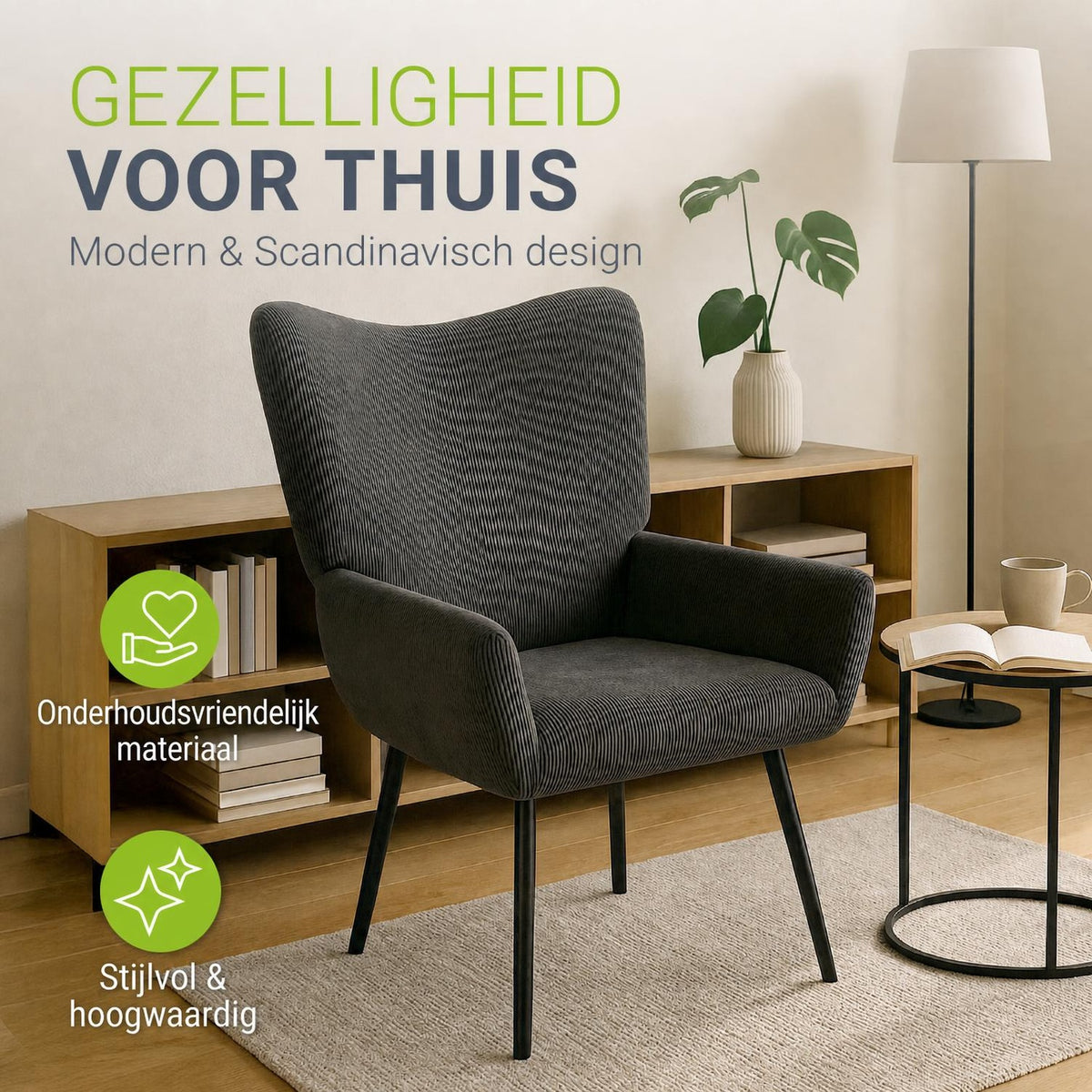 Oorfauteuil Odense – met of zonder voetenbank, tot 120 kg