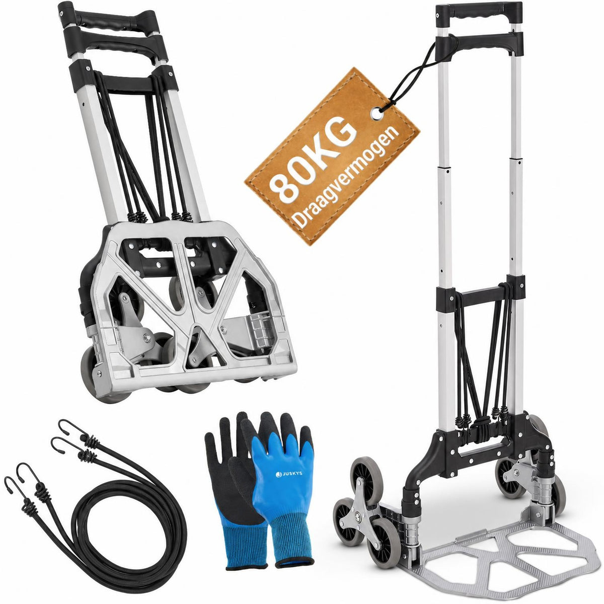 Opvouwbare trapsteekwagen – tot 80 kg, aluminium, 3+3 wielen