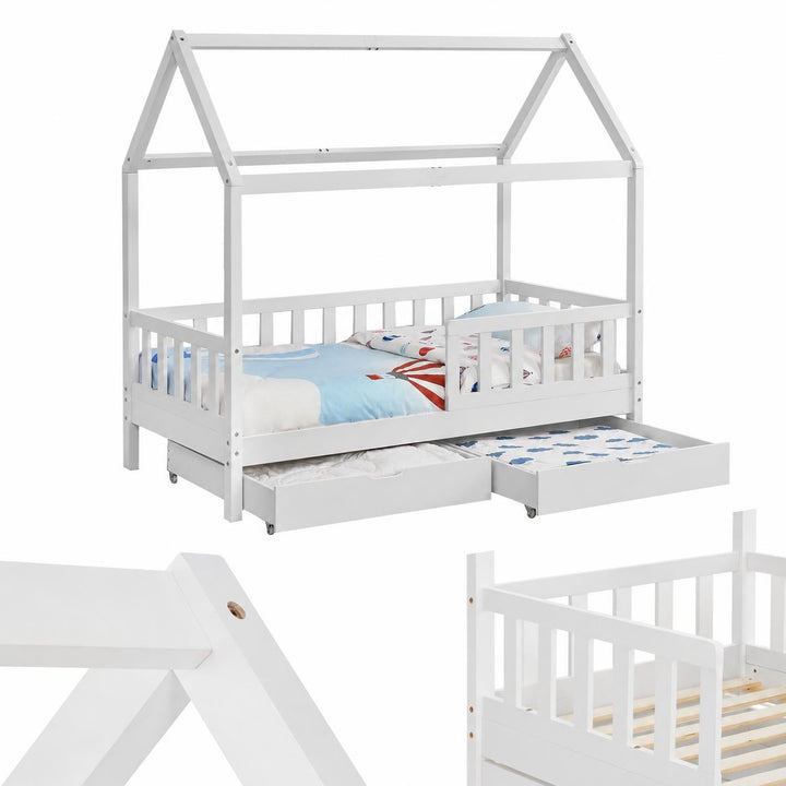 Kinderbed Marli 90x200 cm met bedlade – huisbed, wit