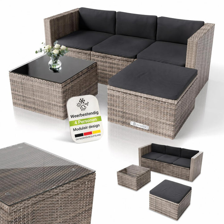 Wicker loungeset Punta Cana – 3 personen, bank met glazen tafel
