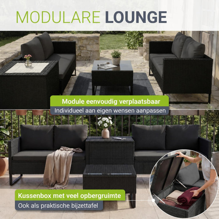 Wicker loungeset Santorini – 4 personen, modulair, kussenbox