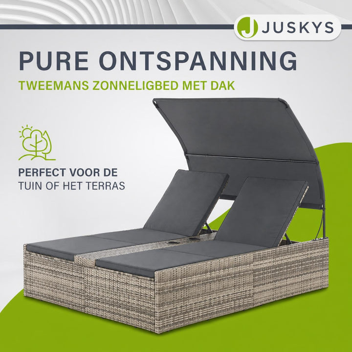 Dubbel ligbed Syros van wicker – 2 personen, met zonnedak