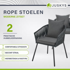 Rope tuinstoelen – set van 2, gevlochten touw met dikke kussens