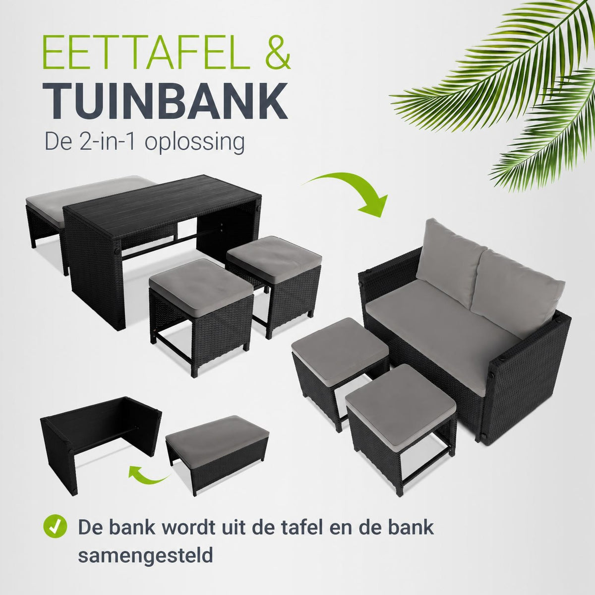 Wicker tuinset Jamaika 2-in-1 – voor 2 tot 4 personen, grijs