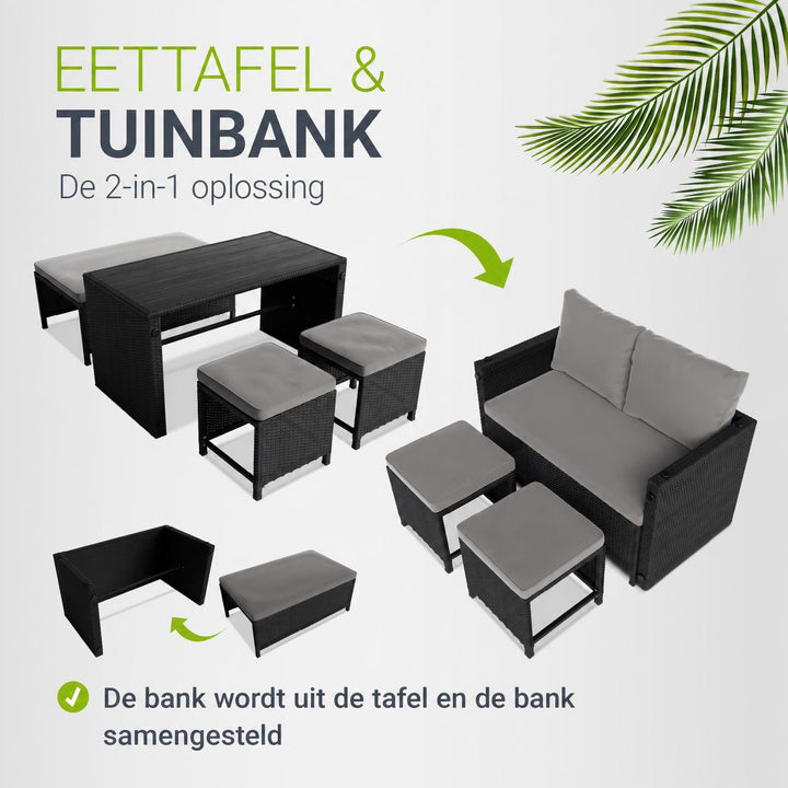 Wicker tuinset Jamaika 2-in-1 – voor 2 tot 4 personen, grijs