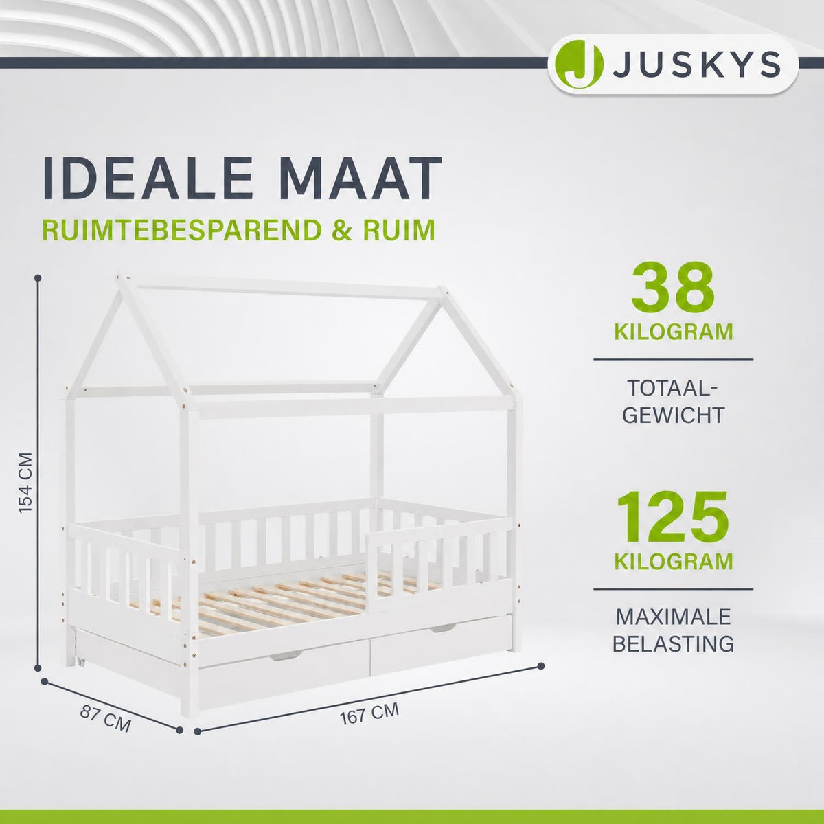 Kinderbed Marli 80x160 cm met bedlade – huisbed, wit