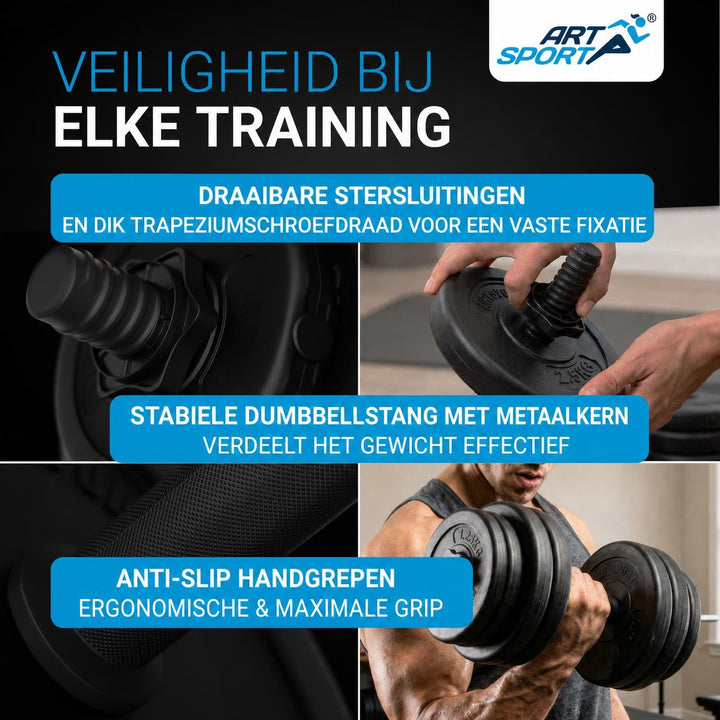 Halterset 30 kg – 2 dumbbellstangen en 16 gewichtsschijven