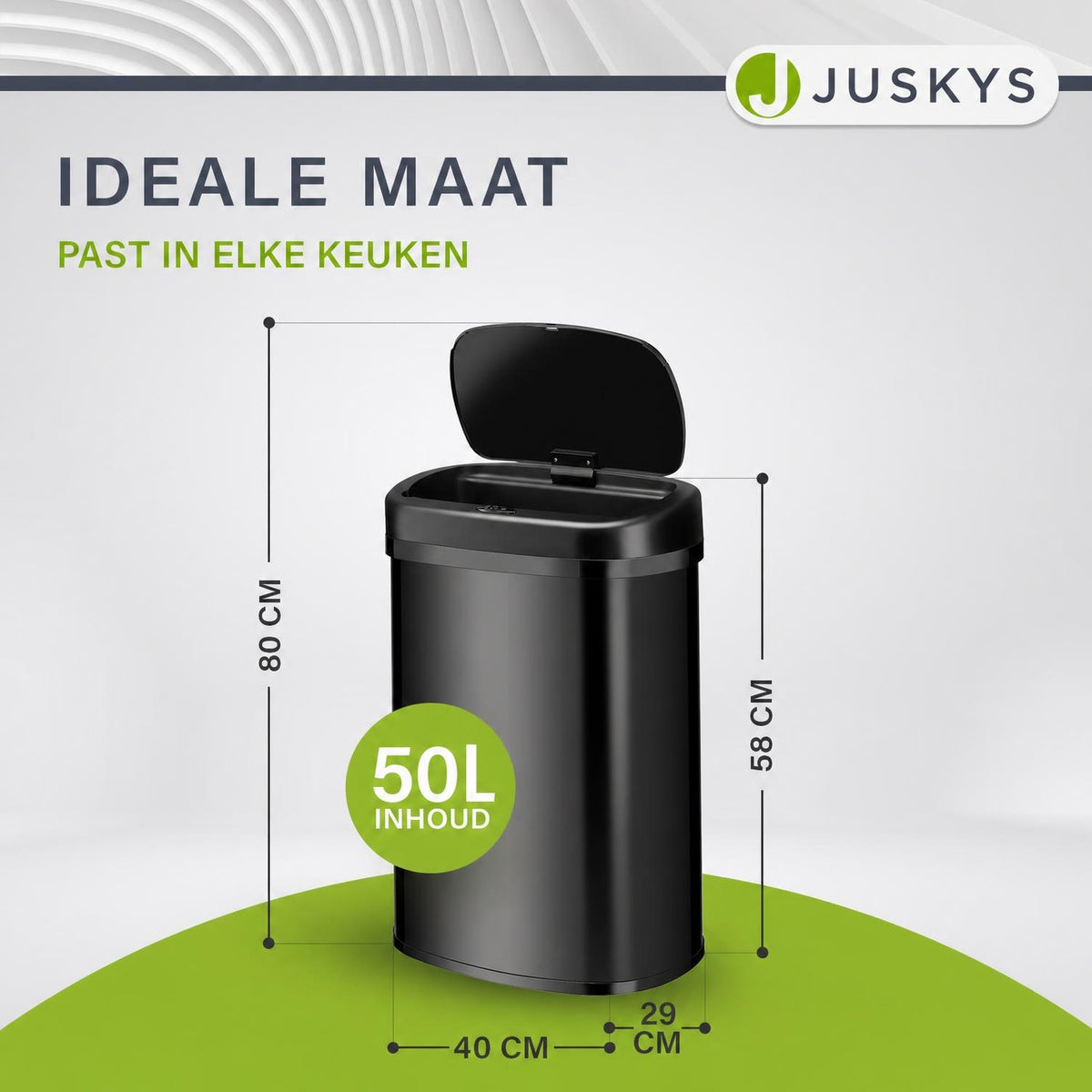 Sensor prullenbak 50 liter – rechthoekig, automatisch deksel