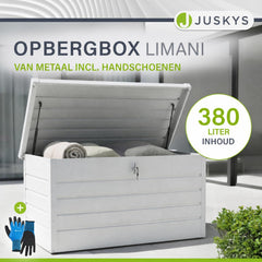 Metalen kussenbox Limani – 380 liter, afsluitbaar en weerbestendig