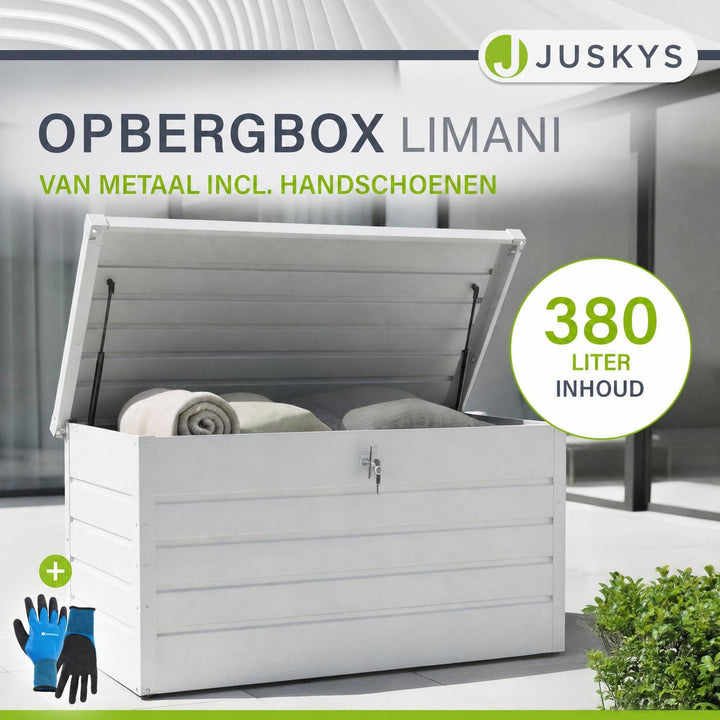Metalen kussenbox Limani – 380 liter, afsluitbaar en weerbestendig