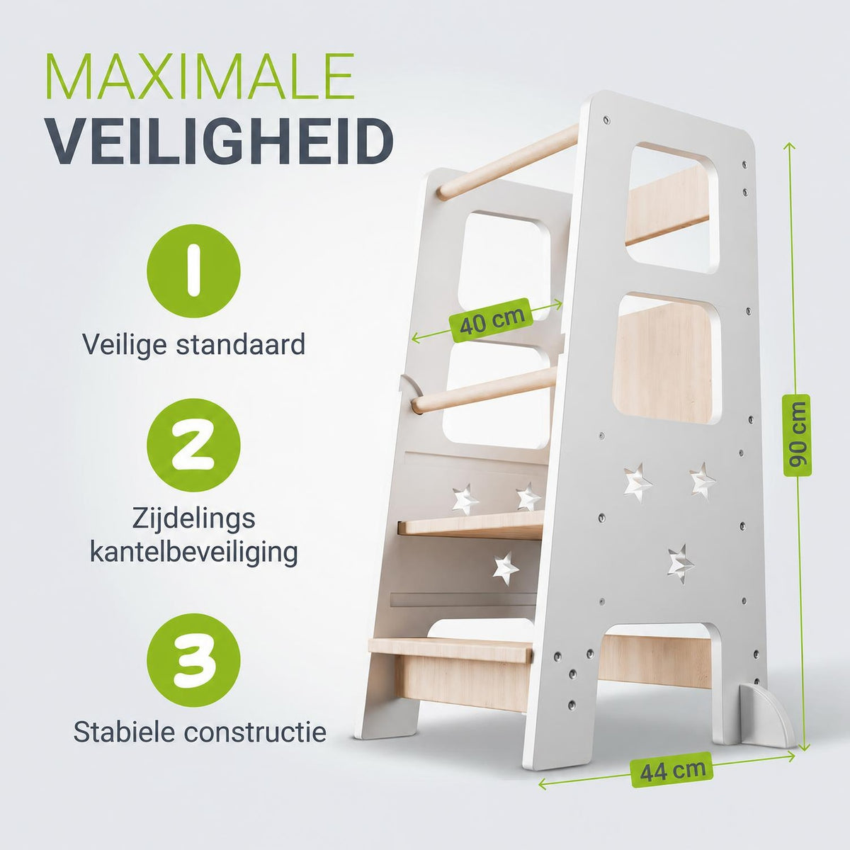 Leertoren Henny – hout, 3-voudig in hoogte verstelbaar