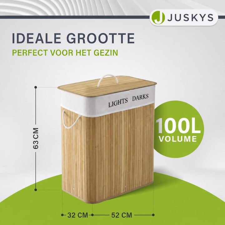 Bamboe wasmand Curly – 72 liter, met deksel en waszak