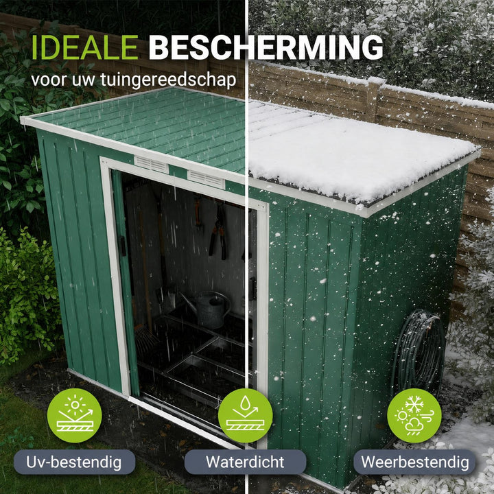 Metalen tuinhuis – verzinkt staal, lessenaarsdak, afsluitbaar