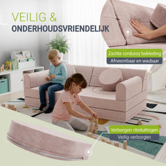 Speelbank Kayo van ribstof – modulair, met kussens, beige