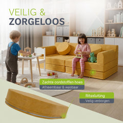 Speelbank Kayo van ribstof – modulair, met kussens, beige