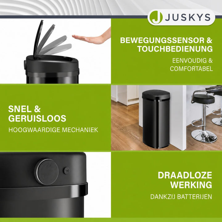Sensor prullenbak 50 liter – rechthoekig, automatisch deksel
