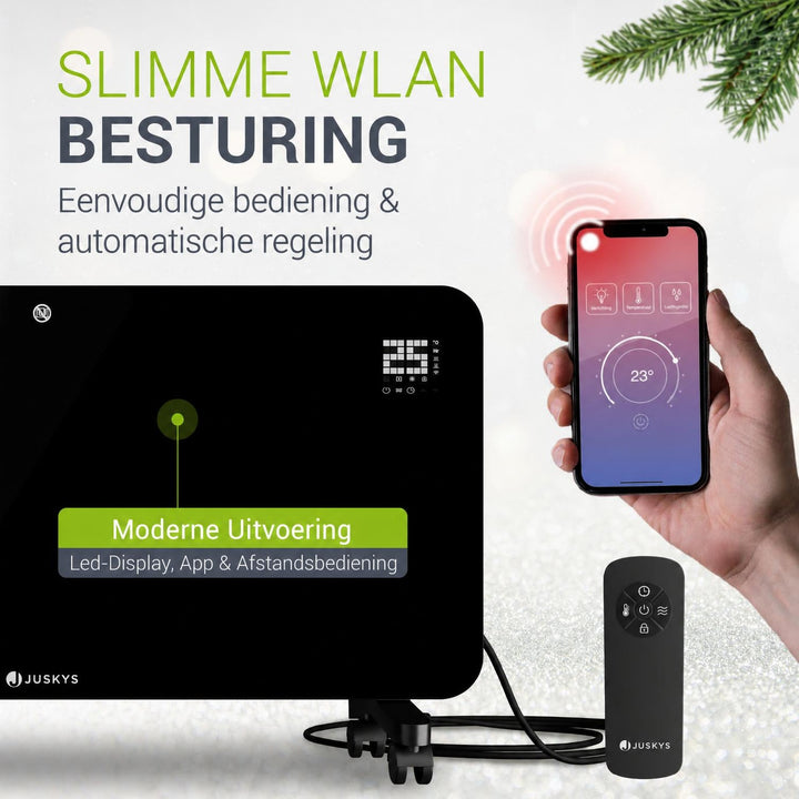 Glazen convectorkachel 2000 W – wifi, wand- of vloermontage