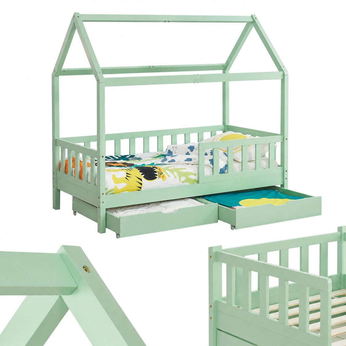 Kinderbed Marli 90x200 cm met bedlade – huisbed, wit