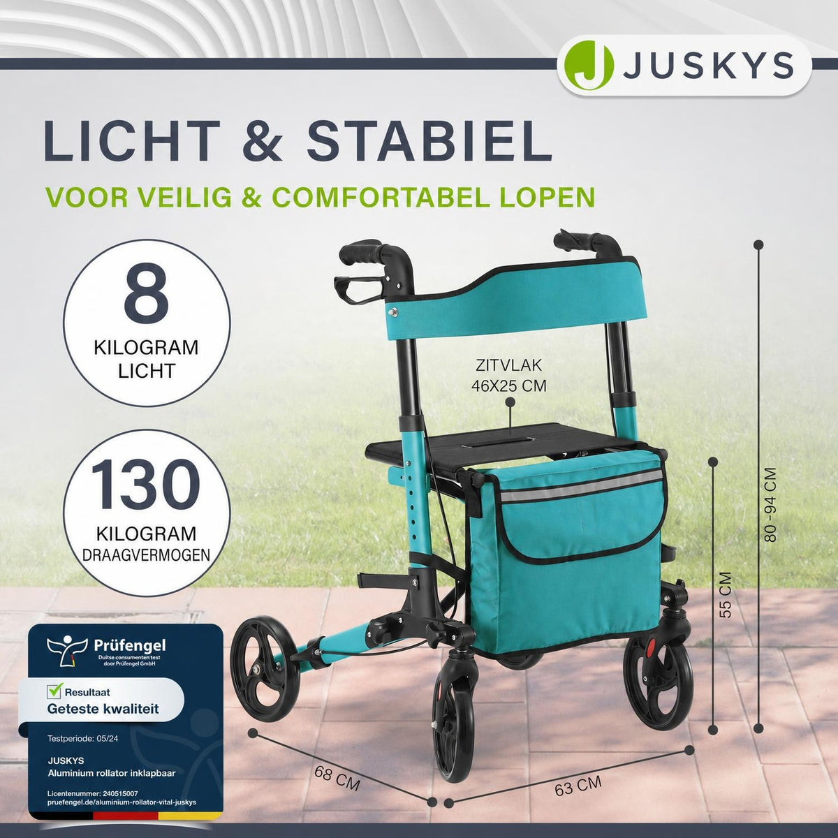 Rollator Vital van aluminium – inklapbaar, met zitje, tot 130 kg