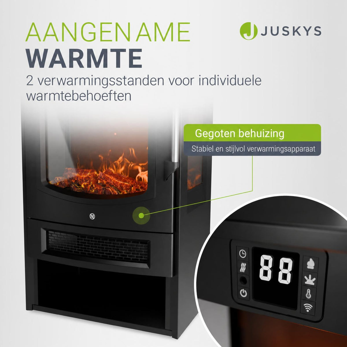Elektrische haardkachel 1800 W – vlameffect, app-bediening