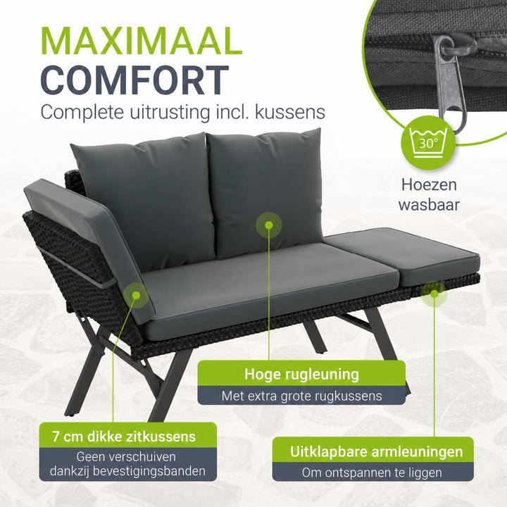 Wicker tuinbank Calvia – 2-in-1 bank en ligbed, 2-3 personen