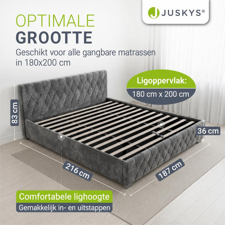 Gestoffeerd bed Nizza 120x200 cm – fluweel met LED en bedlade