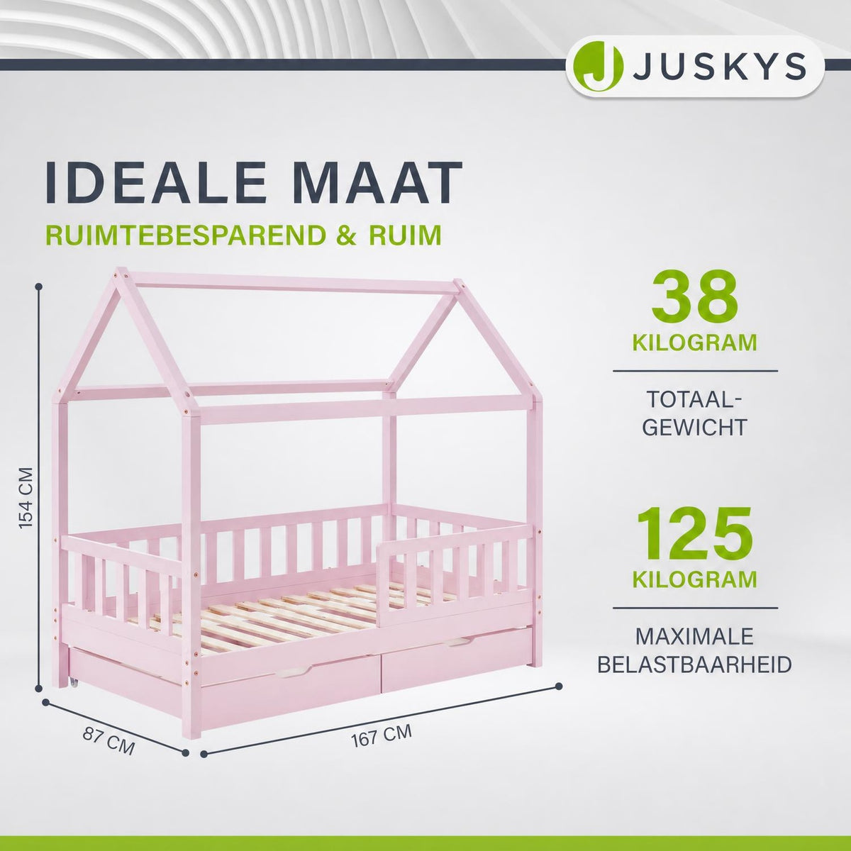 Kinderbed Marli 80x160 cm met bedlade – huisbed, wit