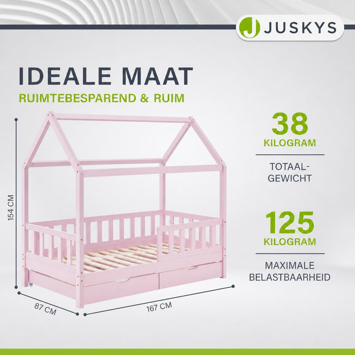 Kinderbed Marli 80x160 cm met bedlade – huisbed, wit
