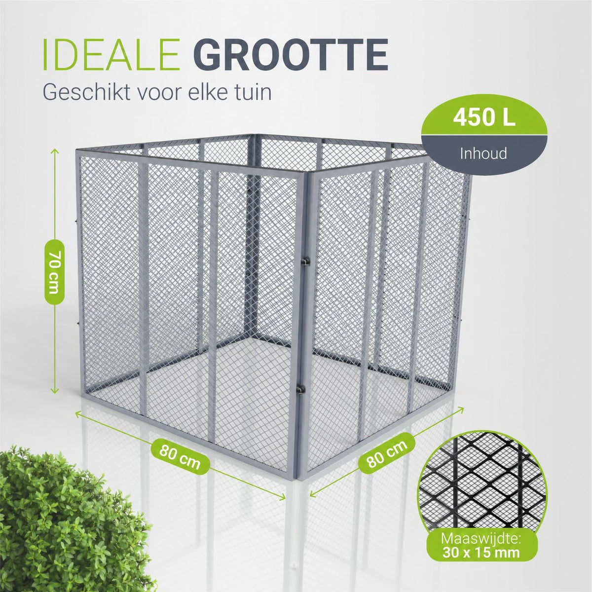Metalen compostbak – 450 of 800 liter, voor tuin- en keukenafval