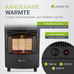 Gaskachel GS42US – 4200 W, 3 standen, keramische branders