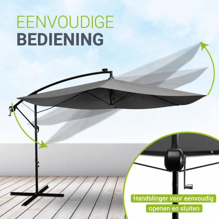 Zweefparasol Brazil 350 cm – met ledverlichting en voet