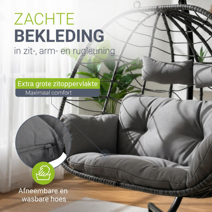 Dubbele hangstoel Aria van wicker – incl. standaard, 2 personen