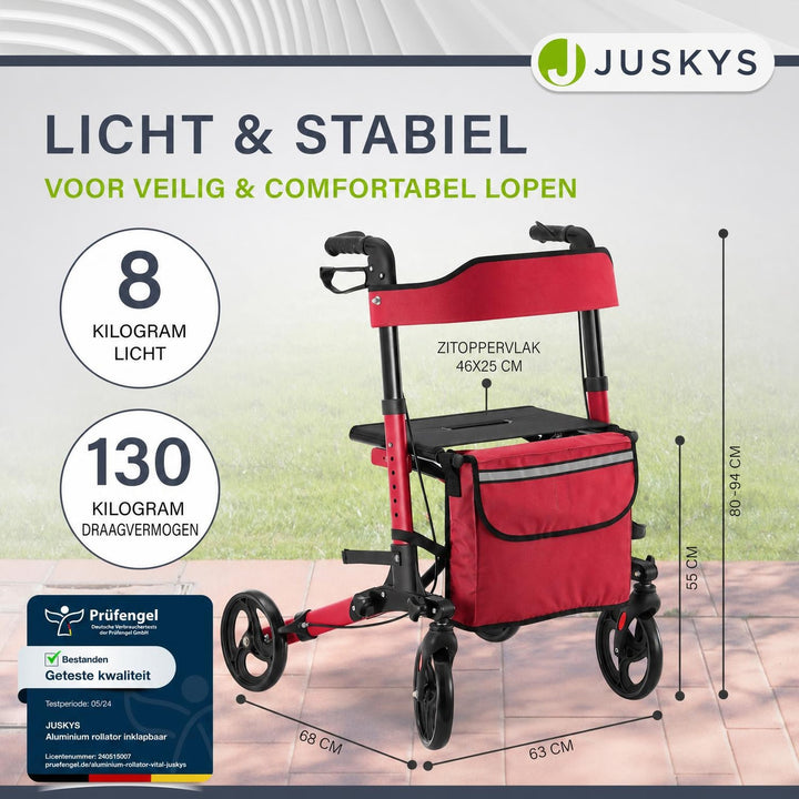 Rollator Vital van aluminium – inklapbaar, met zitje, tot 130 kg
