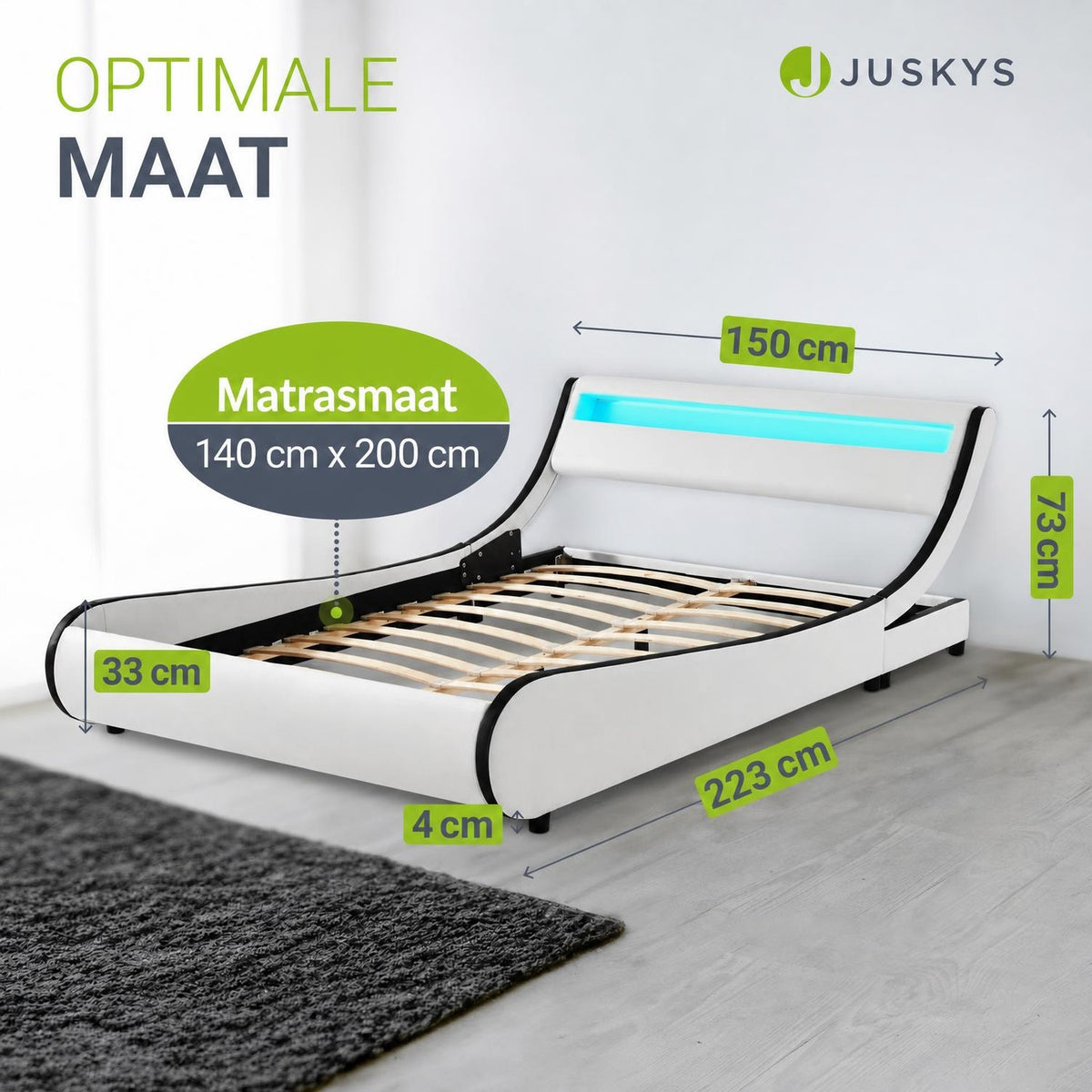 Gestoffeerd bed Valencia 140x200 cm – kunstleer met LED