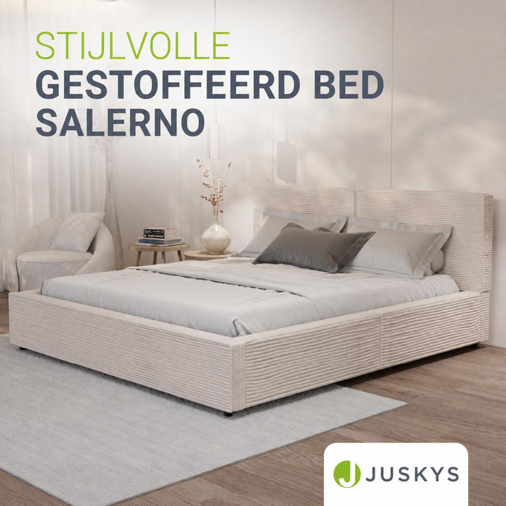 Gestoffeerd bed Salerno 180x200 cm – ribstof, beige