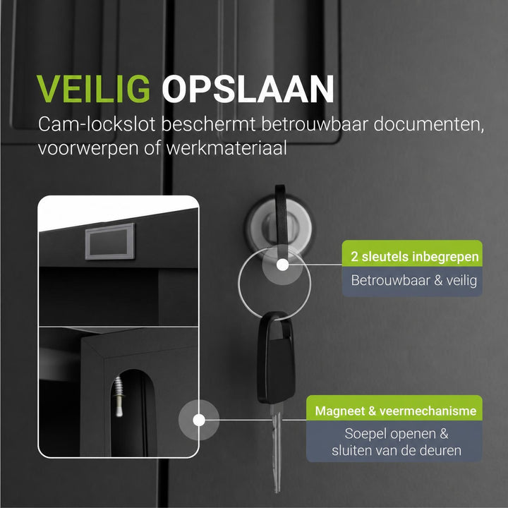 Metalen archiefkast – afsluitbaar, 3 verstelbare legplanken