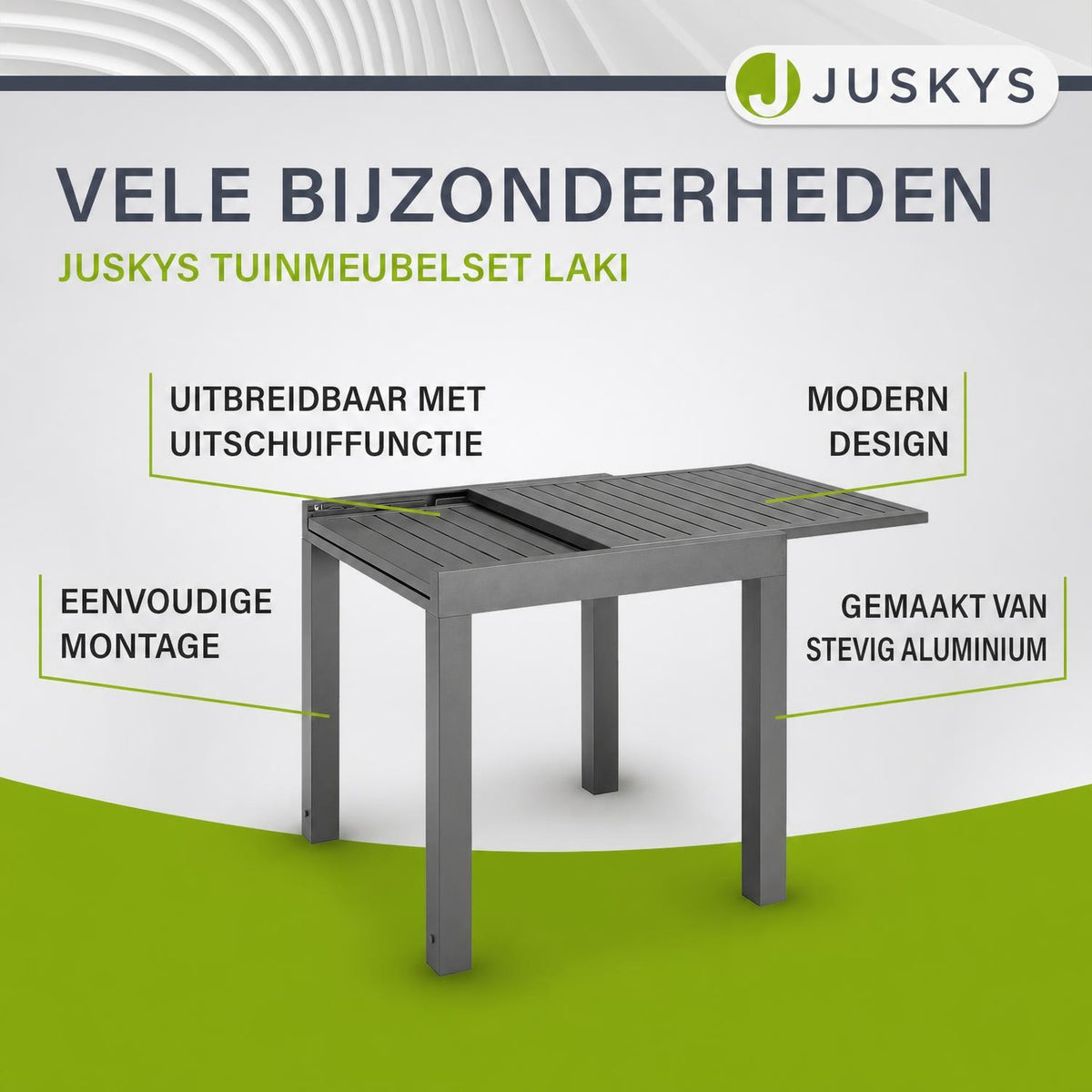Tuintafel Laki – uitschuifbaar, aluminium, 70x70 cm