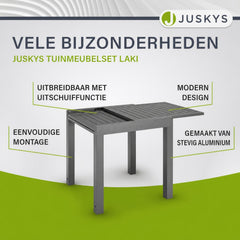 Tuintafel Laki – uitschuifbaar, aluminium, 70x70 cm