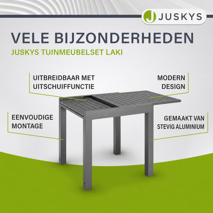 Tuintafel Laki – uitschuifbaar, aluminium, 70x70 cm