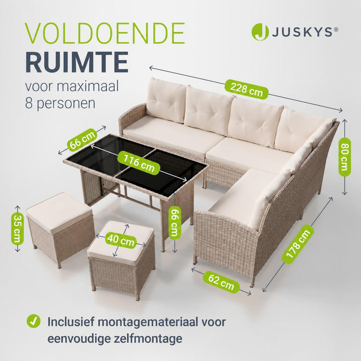 Wicker loungeset Manacor – 8 personen, hoekbank met 2 krukken