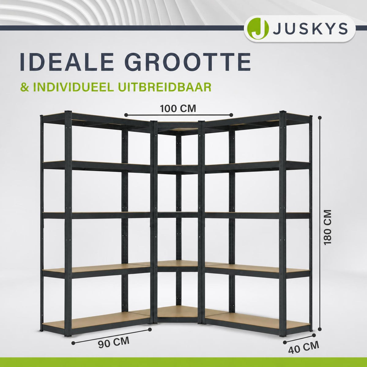 Metalen stellingkast set van 3 – Corner & 2x Basic, 15 planken