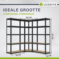 Metalen stellingkast set van 3 – Corner & 2x Basic, 15 planken