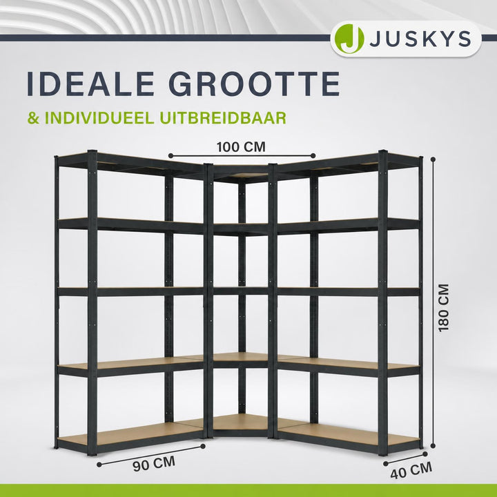 Metalen stellingkast set van 3 – Corner & 2x Basic, 15 planken