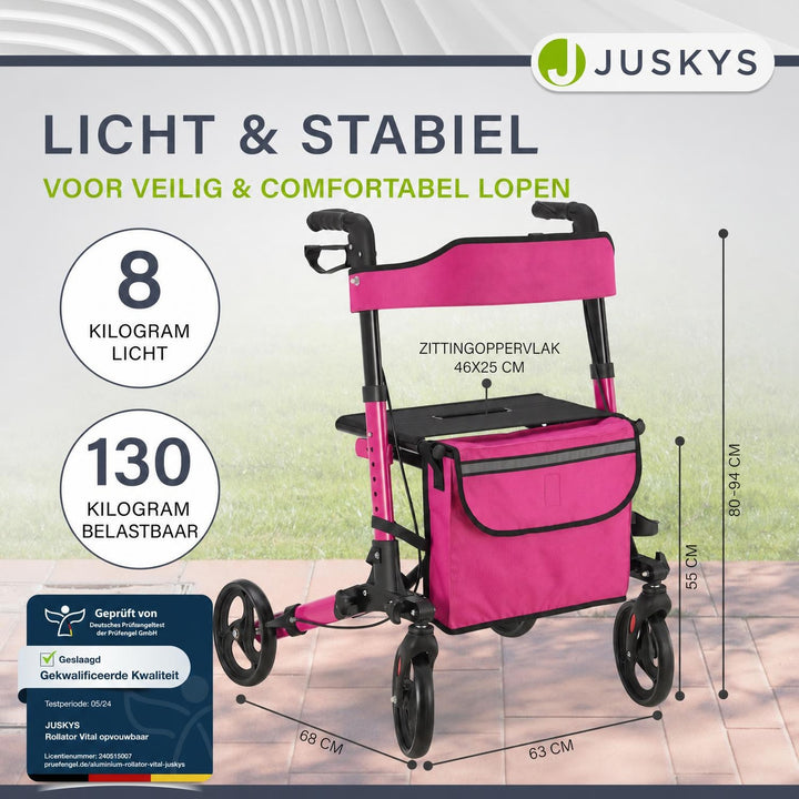 Rollator Vital van aluminium – inklapbaar, met zitje, tot 130 kg
