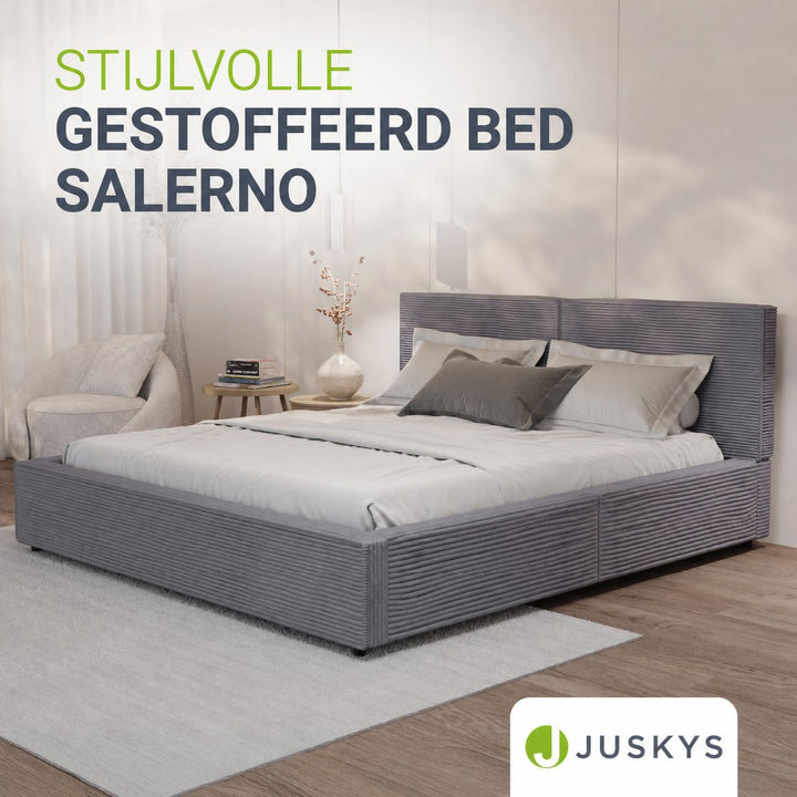 Gestoffeerd bed Salerno 180x200 cm – ribstof, beige