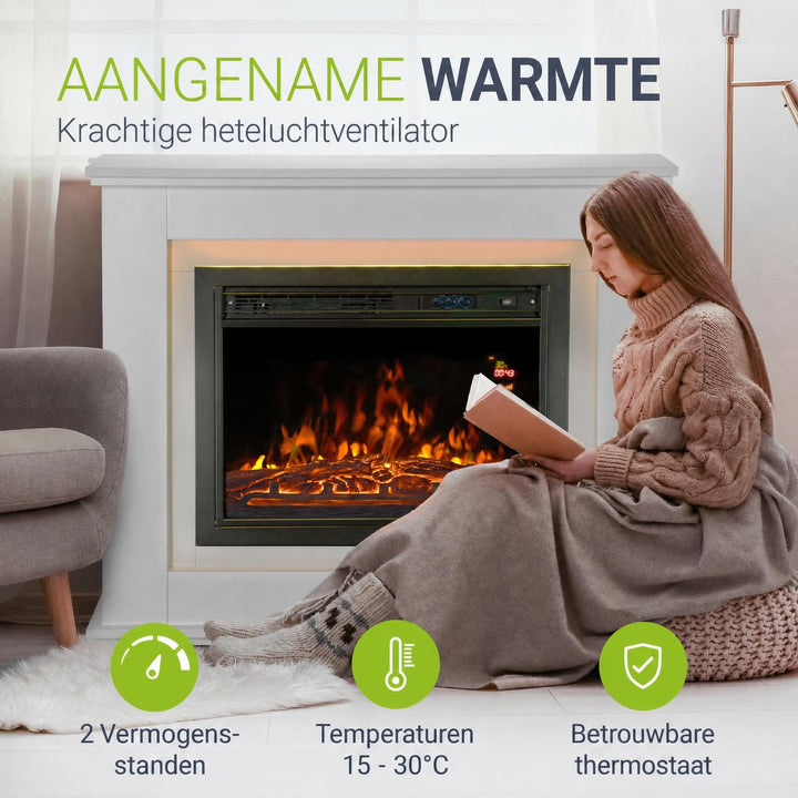 Elektrische haard met verwarming – vlameffect in meerdere standen