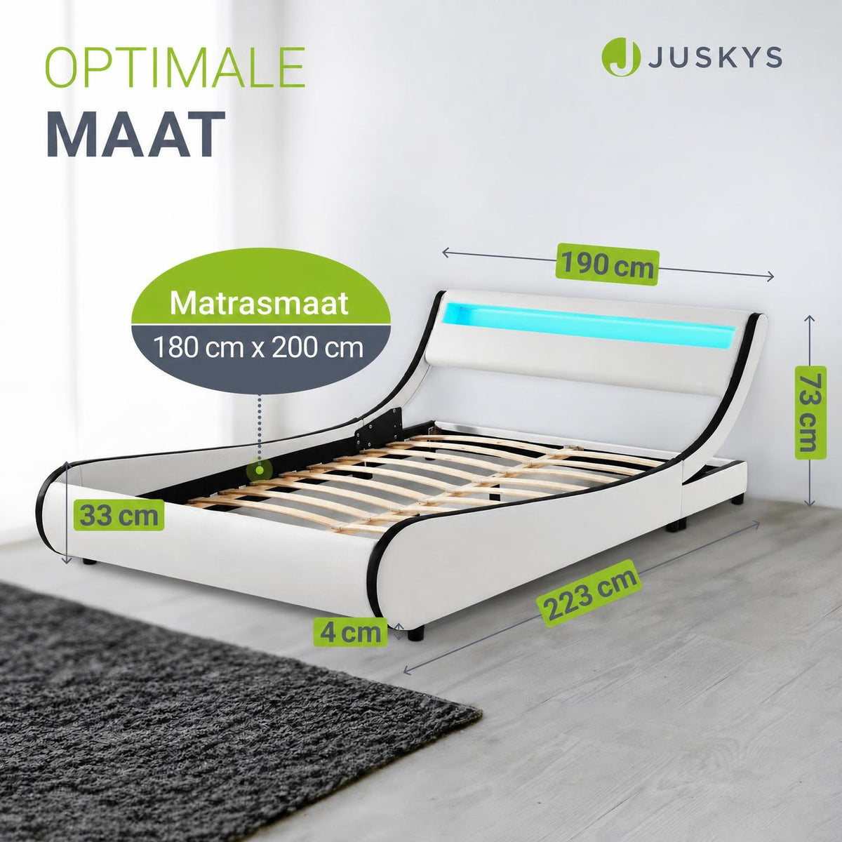Gestoffeerd bed Valencia 140x200 cm – kunstleer met LED
