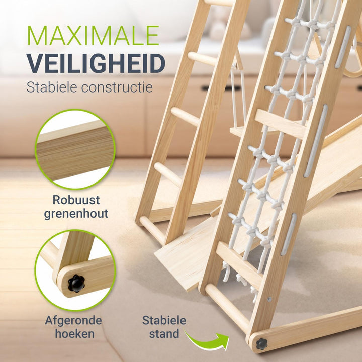Indoor klimrek voor kinderen – met glijbaan, klimwand en ringen