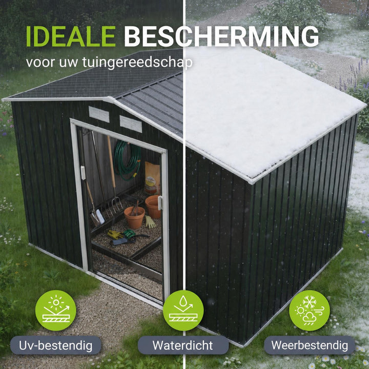 Metalen tuinhuis – verzinkt staal, lessenaarsdak, afsluitbaar